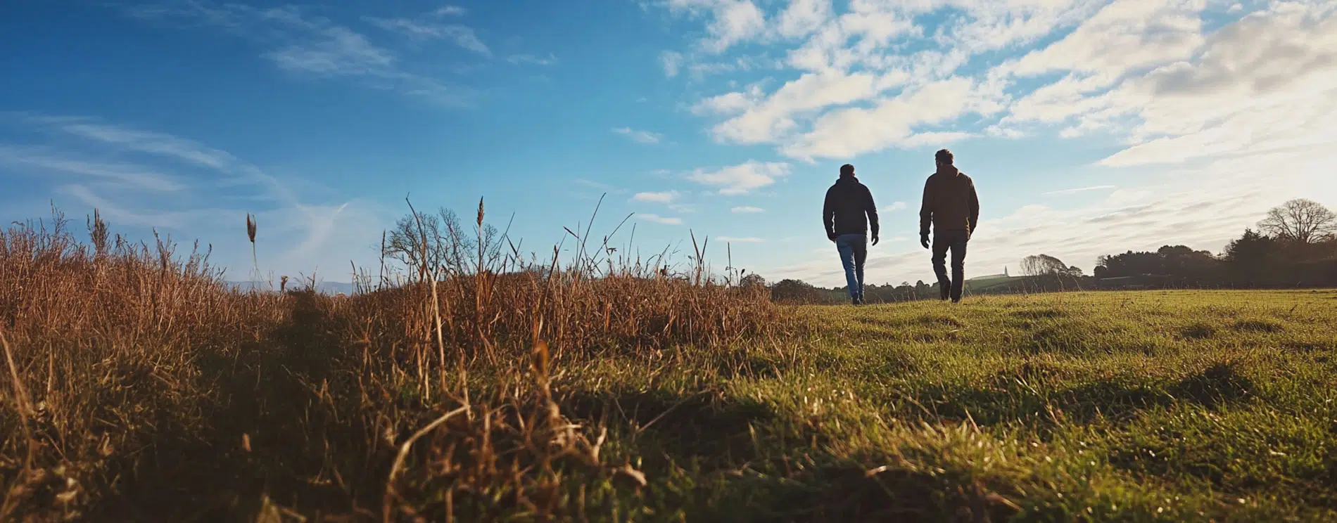 Stock image of two people on green land