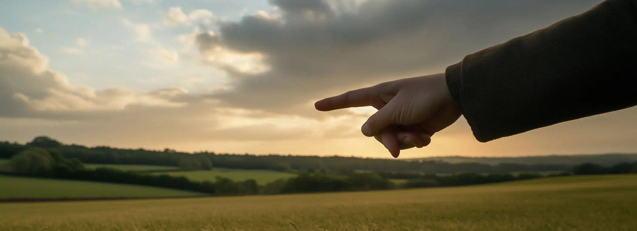 Stock image of a finger pointing over land