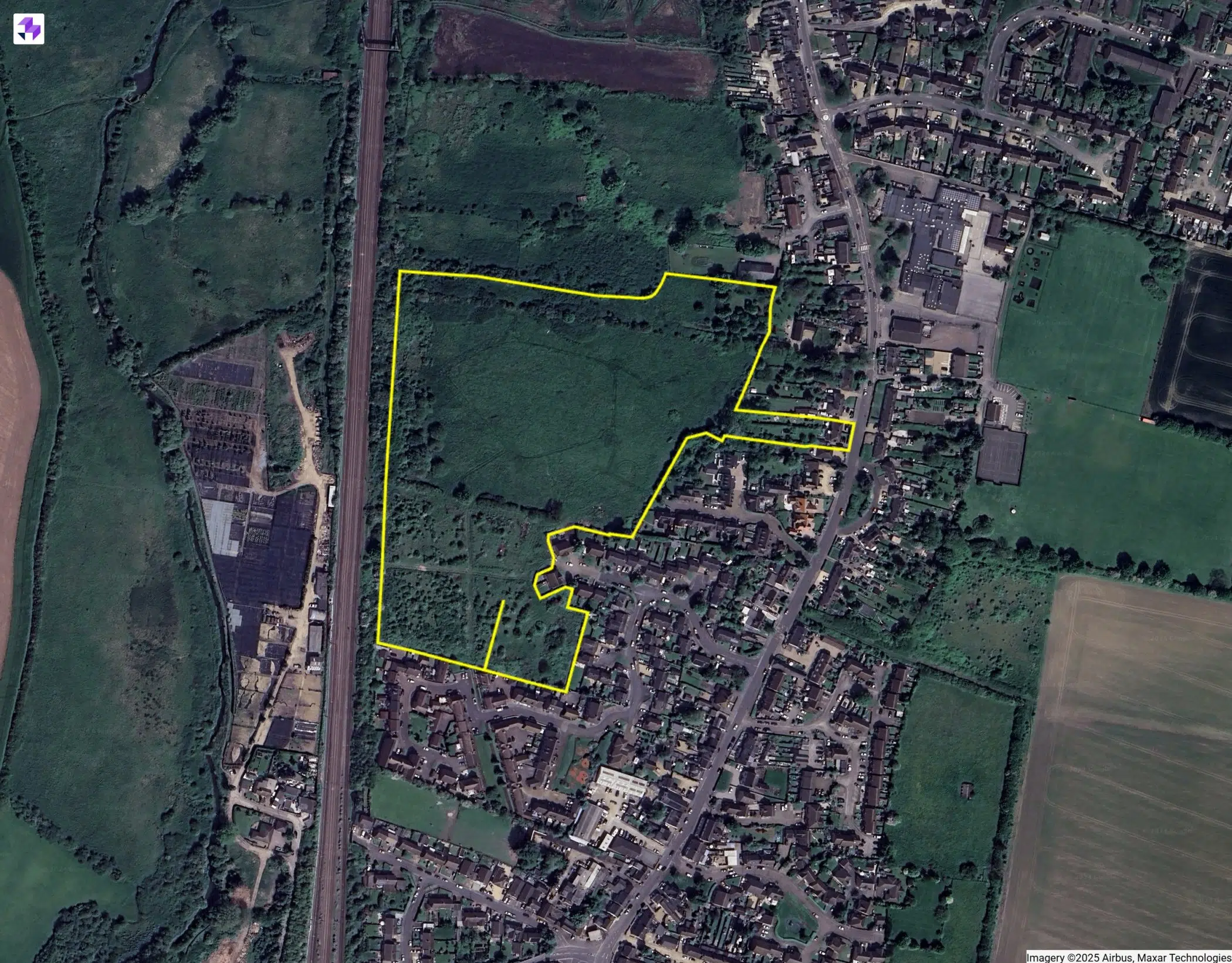 Aerial image of a plot of strategic land in Arlesey, Central Bedfordshire. Where Colecar Strategic Land has secured planning permissions for multiple housing developments.