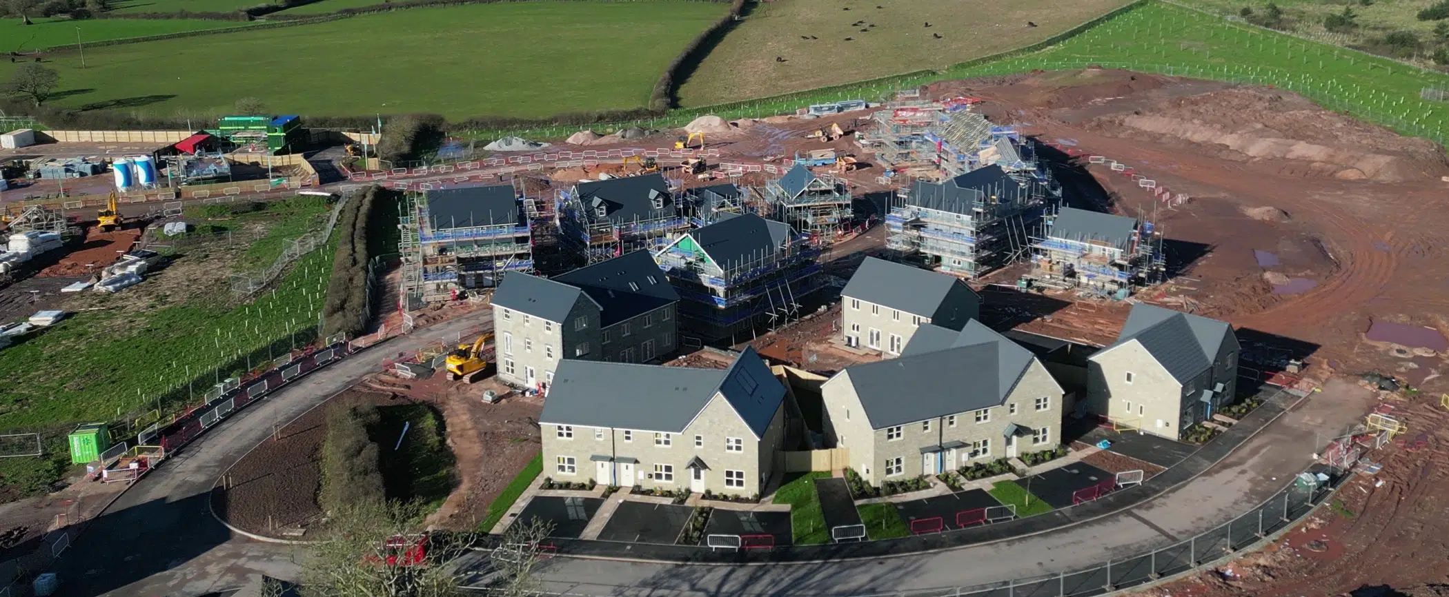 An aerial shot of a housing development under construction.