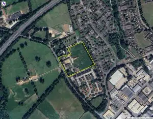 Aerial image of a plot of strategic land in Brickfield Stud, Newmarket. Where Colecar Strategic Land has acquired the freehold.