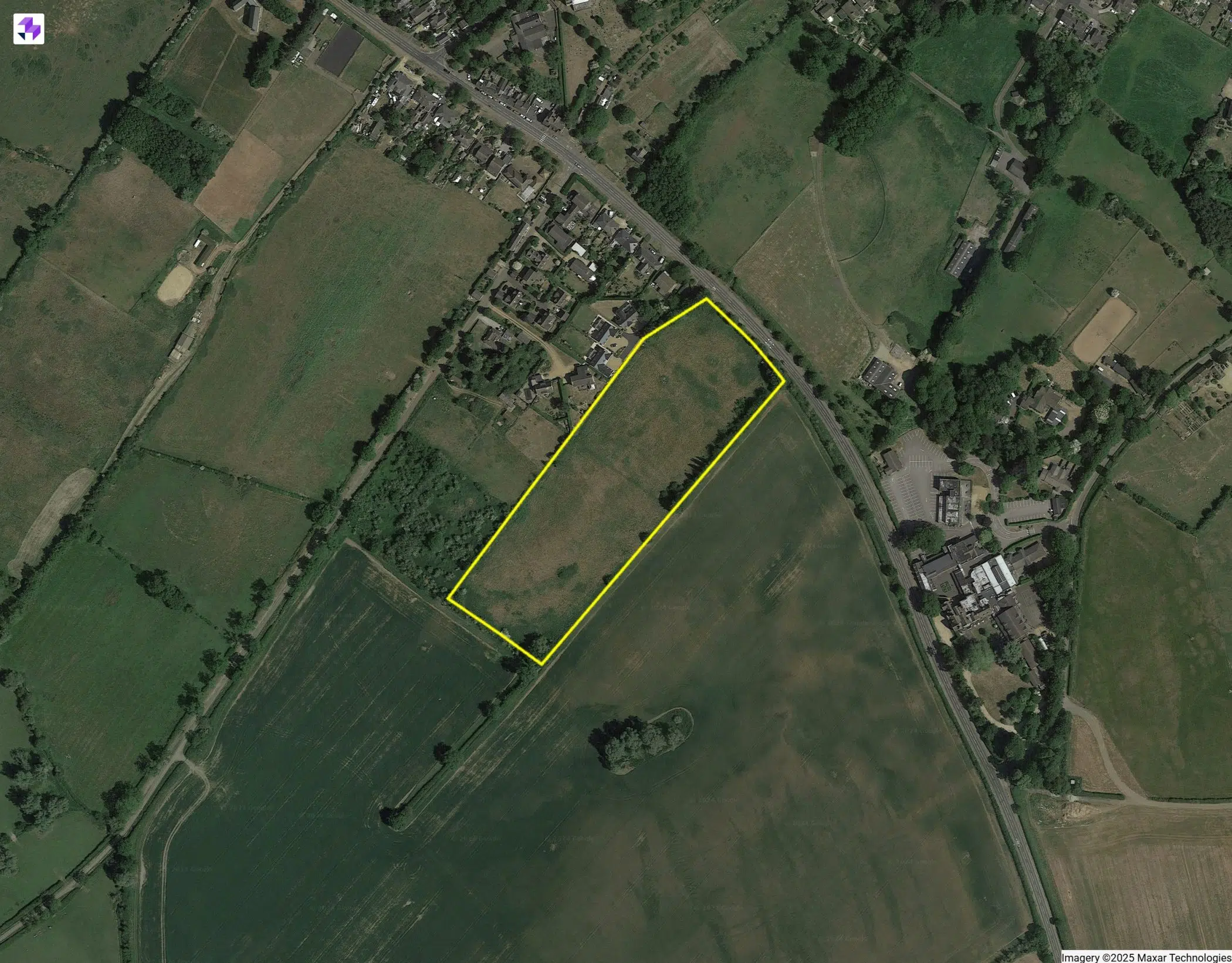 A birdseye image of a 6.8 acre plot of strategic land in Creaton, Northamptonshire. Purchased by Colecar strategic land.