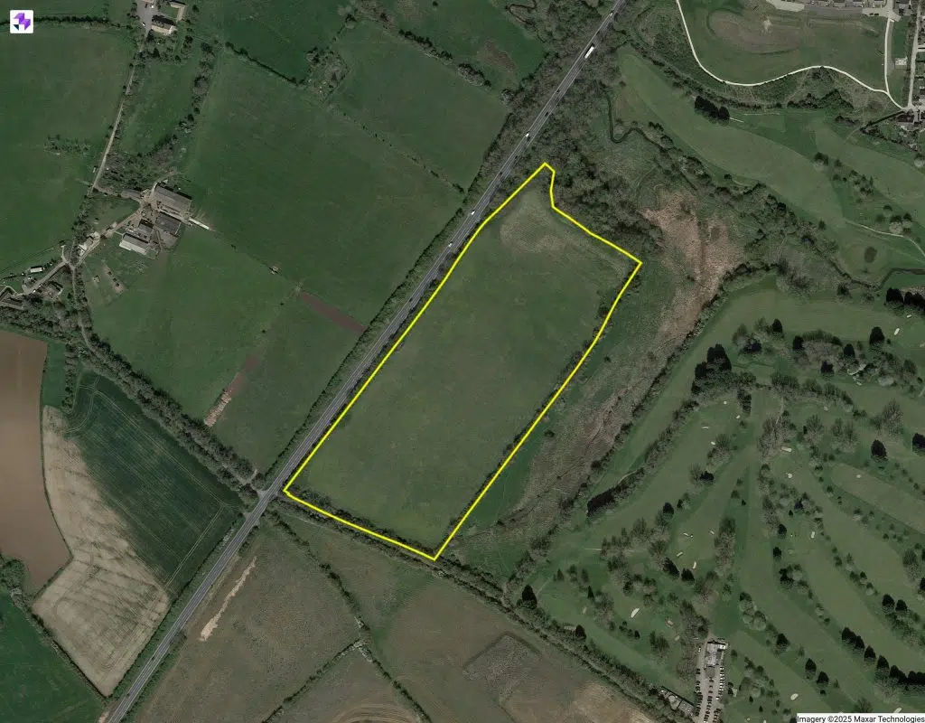 A birdseye image of a 15-acre plot of strategic land in Shrivenham, Wiltshire. Which secured a promotion agreement by Colecar strategic land.